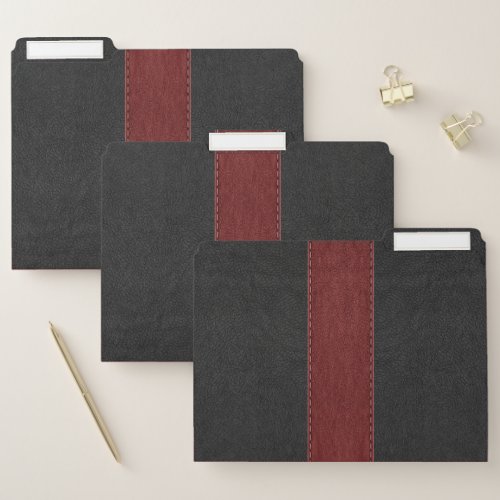 Simple Black  Red Stitched Faux Leather File Folder