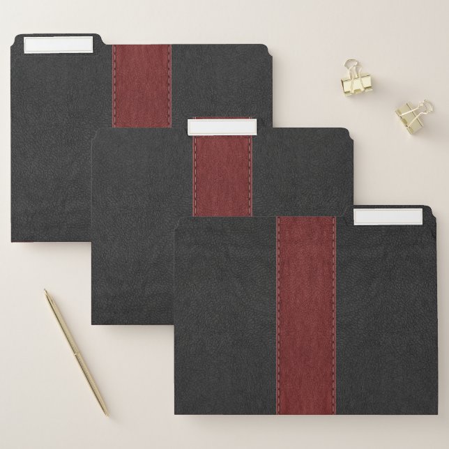 Simple Black & Red Stitched Faux Leather File Folder (Set)