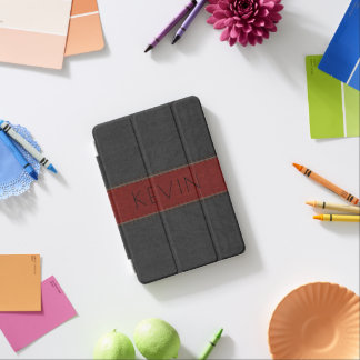 Simple Black & Red Vintage Leather Print iPad Mini Cover