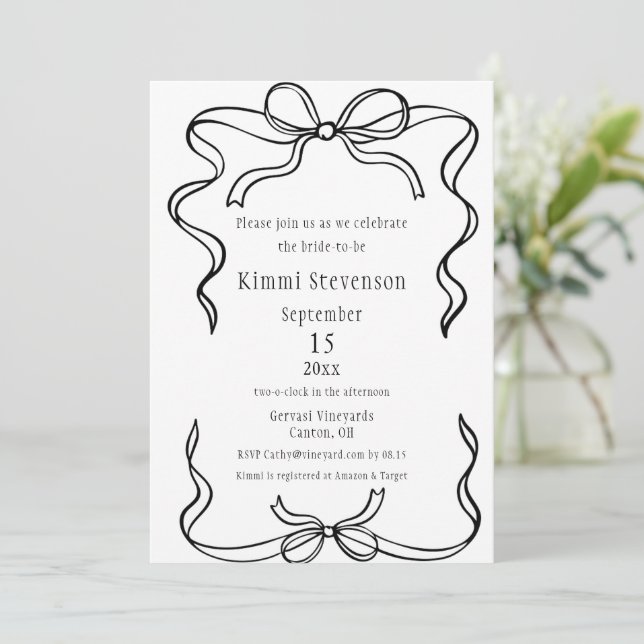 Simple Black Ribbon Frame Bridal Shower Invitation (Standing Front)