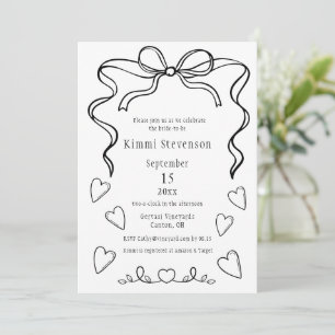 Simple Black Ribbon Heart Bridal Shower Invitation