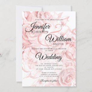 Simple Black & Rose Gold Elegant Floral Wedding Invitation