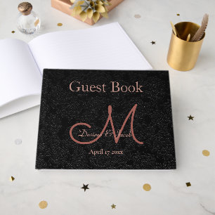 Simple Black Rose Gold Elegant Wedding Monogram Guest Book
