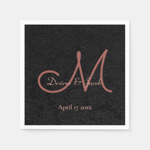 Simple Black Rose Gold Elegant Wedding Monogram Napkins