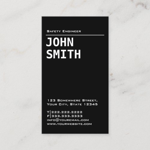 Simple Black Safety Engineer Business Card