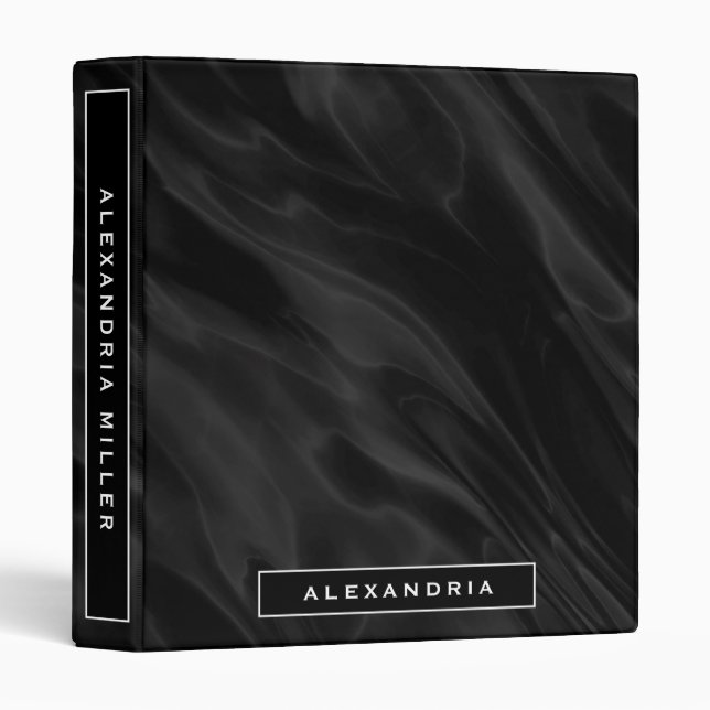 Simple Black Satin Print | Personalized 3 Ring Binder (Front/Spine)