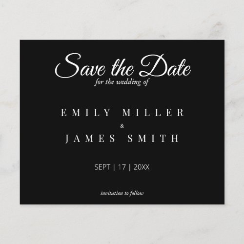 Simple Black Save the Date Budget Wedding