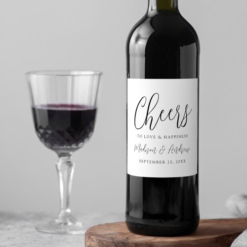 Simple Black Script Cheers to Love Wedding Wine Label