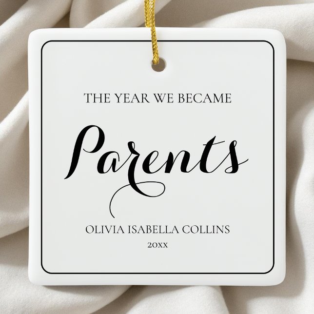 Simple Black Script First Christmas New Parents  Ceramic Ornament (Simple Black Script First Christmas New Parents Ceramic Ornament)