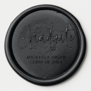Simple Black Script Graduate Return Address Wax Seal Sticker