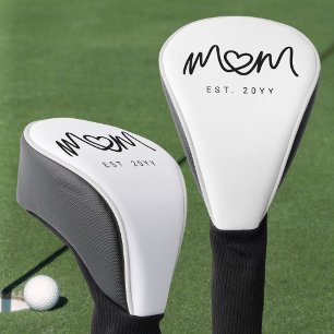 Simple Black Script Heart Est Year Mom Established Golf Head Cover