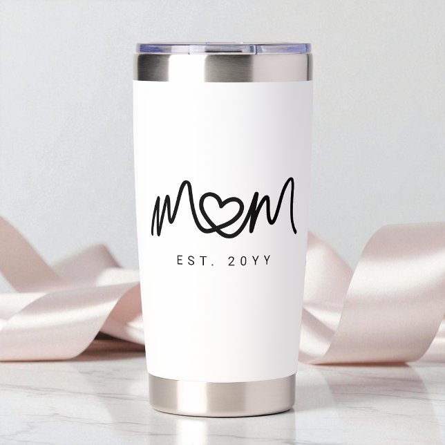 Simple Black Script Heart Est Year Mom Established Insulated Tumbler (Simple Black Script Heart Est Year Mom Established Insulated Tumbler)