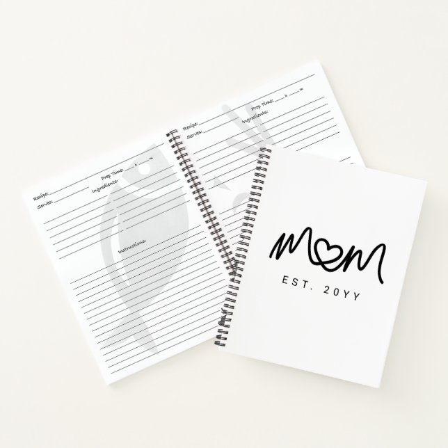 Simple Black Script Heart Mom Established Recipe Notebook (Inside)