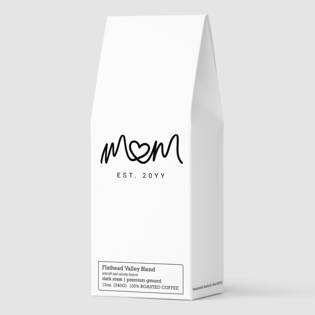 Simple Black Script Heart Mother Mom Established Roasted Coffee (Front)
