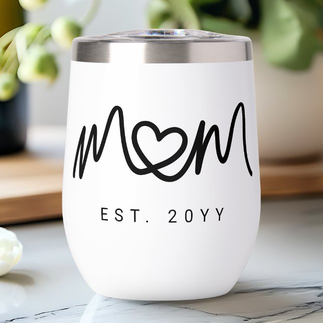 Simple Black Script Heart Mother Mom Established Thermal Wine Tumbler (Simple Black Script Heart Mother Mom Established Thermal Wine Tumbler)