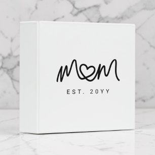 Simple Black Script Heart New Mom Established 3 Ring Binder