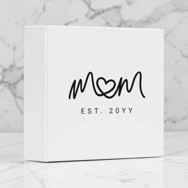 Simple Black Script Heart New Mom Established 3 Ring Binder (Simple Black Script Heart New Mom Established 3 Ring Binder)