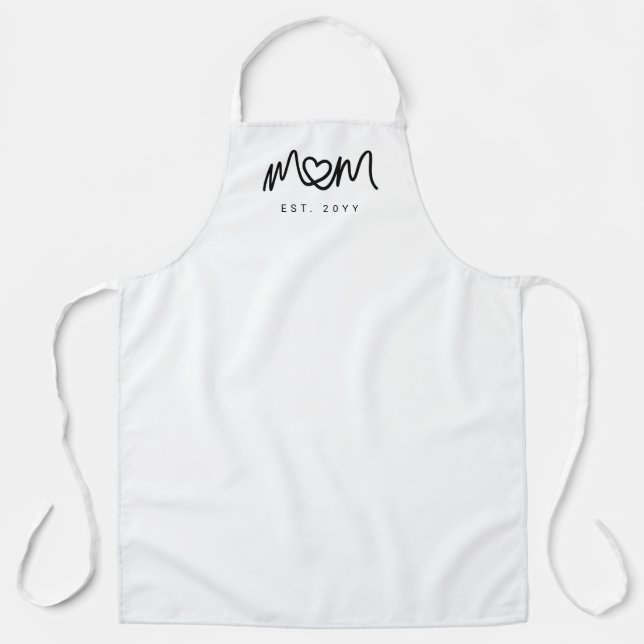 Simple Black Script Heart New Mom Established Apron (Front)