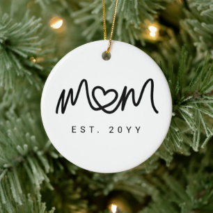 Simple Black Script Heart New Mom Established Ceramic Ornament