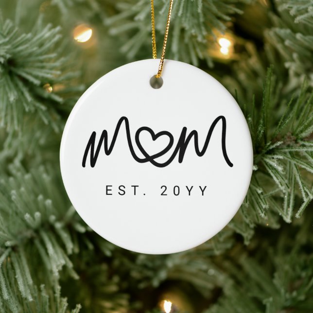 Simple Black Script Heart New Mom Established Ceramic Ornament (Tree)