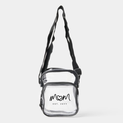 Simple Black Script Heart New Mom Established Clear Crossbody Bag