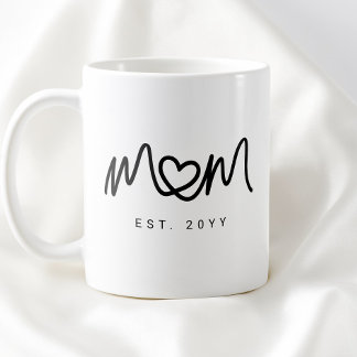 Simple Black Script Heart New Mom Established Est Coffee Mug