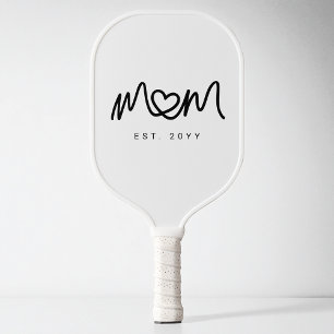 Simple Black Script Heart New Mom Established Est Pickleball Paddle