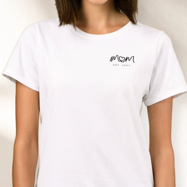 Simple Black Script Heart New Mom Established T-Shirt (Simple Black Script Heart New Mom Established T-Shirt)