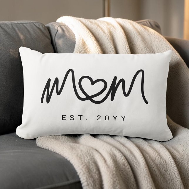 Simple Black Script Heart Unique Mom Established Lumbar Pillow (Simple Black Script Heart Unique Mom Established Lumbar Pillow)