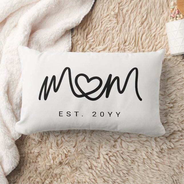 Simple Black Script Heart Unique Mom Established Lumbar Pillow (Blanket)