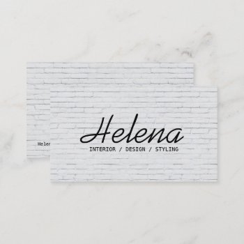 Simple Black Script Modern White Brick Wall Plain Business Card by busied at Zazzle