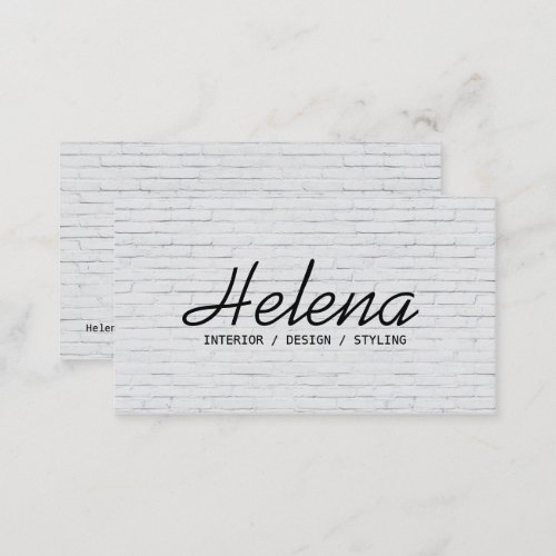 Simple black script modern white brick wall plain business card