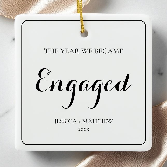 Simple Black Script Our First Christmas Engaged Ceramic Ornament (Simple Black Script Our First Christmas Engaged Ceramic Ornament)