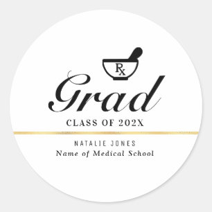 simple black script pharmacy graduation classic round sticker