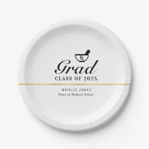simple black script pharmacy graduation  paper plates