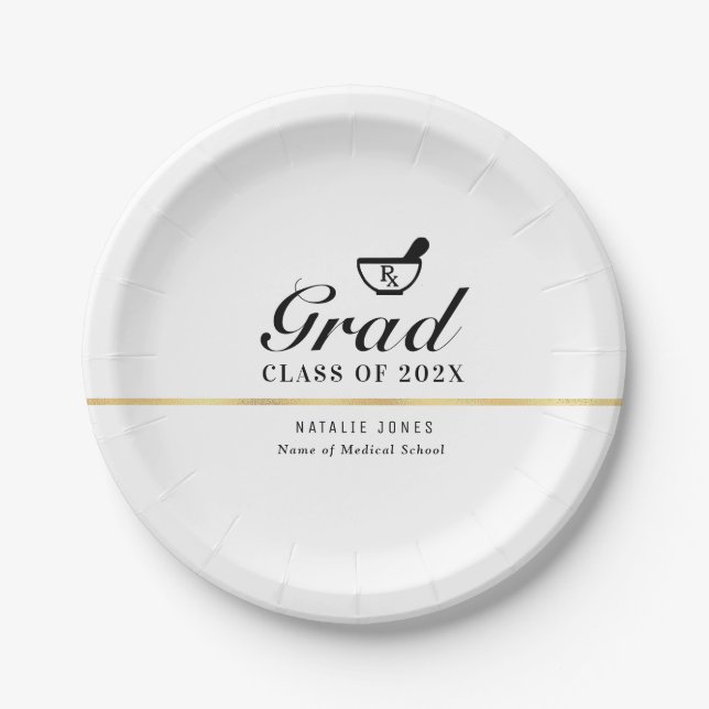 simple black script pharmacy graduation  paper plates (Front)