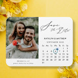 Simple Black Script Photo Save the Date Calendar Magnet<br><div class="desc">Minimalist Black Elegant Script ‘Save the Date’ Magnet featuring Custom Calendar with a beautiful Photo. Let your family, friends and colleagues know that you have set a date for your wedding celebration with this elegant magnet. To move the Ring marker > click blue ‘Personalize’ > scroll down > click blue...</div>