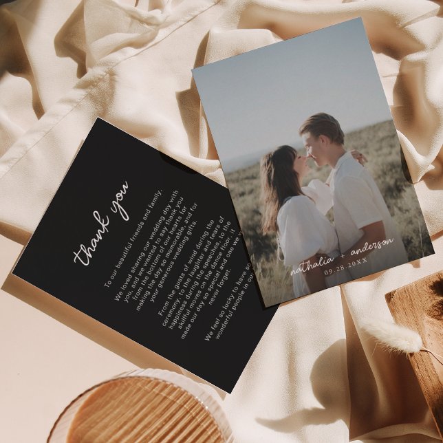 Simple Black Script Photo Wedding Thank You Card (Creator Uploaded)