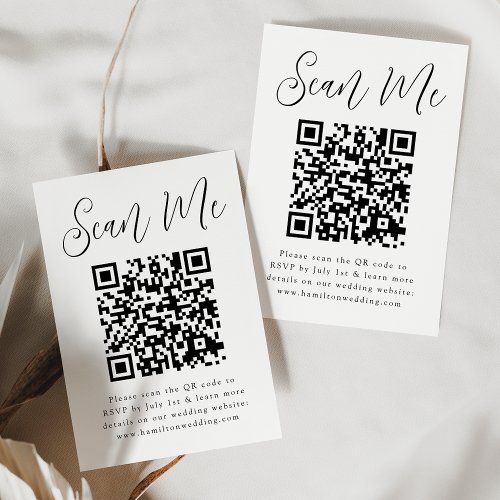 Simple Black Script QR Code Wedding RSVP Enclosure Card