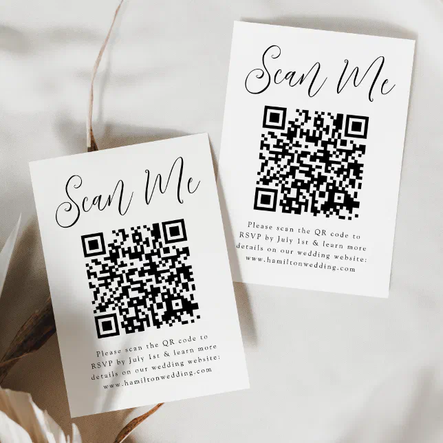 Simple Black Script QR Code Wedding RSVP Enclosure Card | Zazzle