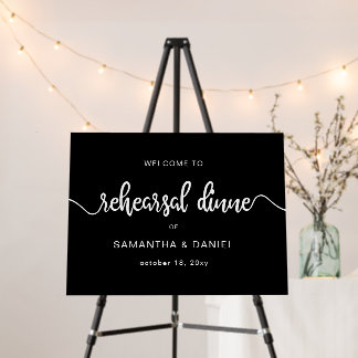 Simple Black Script Rehearsal Dinner Welcome Sign