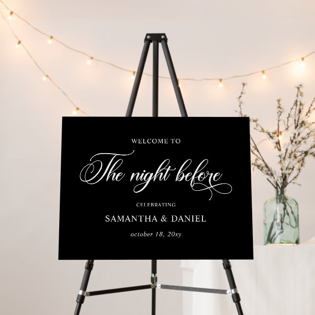 Simple Black Script Rehearsal Dinner Welcome Sign (In Situ (Stand))