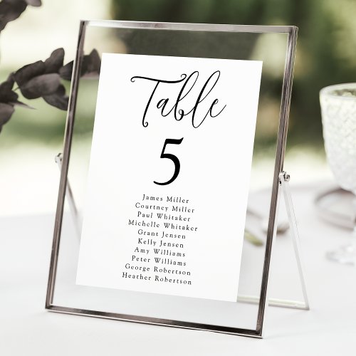 Simple Black Script Table Number Seating Chart