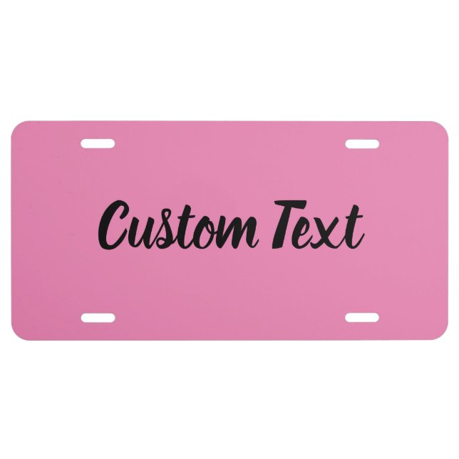 Simple Black Script Text Template on Pink License Plate (Front)