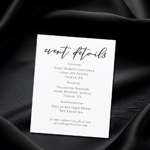Simple Black Script Wedding Event Details Sheet