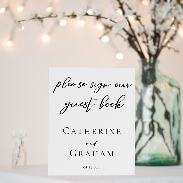 Simple Black Script Wedding Guest Book Foam Board (In Situ (Wedding))