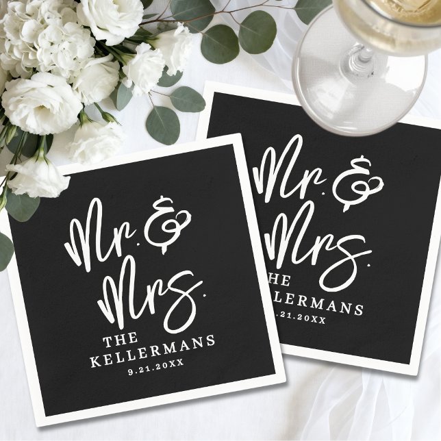 Simple Black Script Wedding Napkins (Simple Black Script Wedding Napkins)