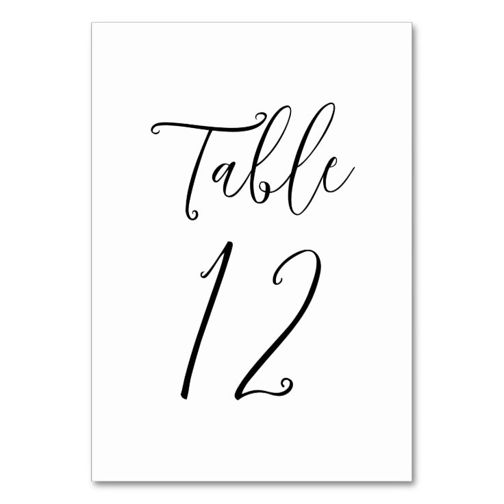 Simple Black Script Wedding Table Number | Zazzle