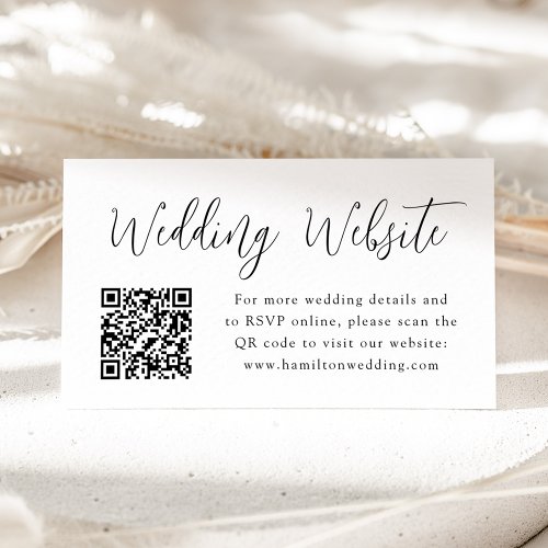 Simple Black Script Wedding Website QR Code Enclosure Card