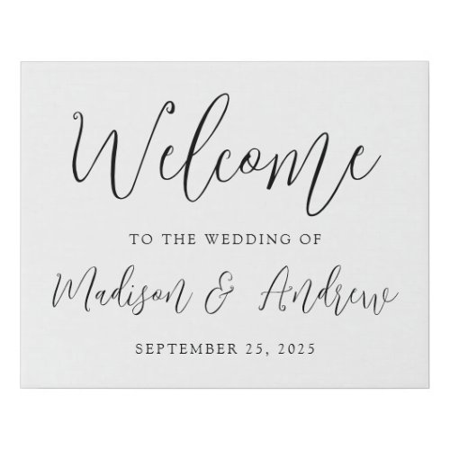 Simple Black Script Wedding Welcome Faux Canvas Print